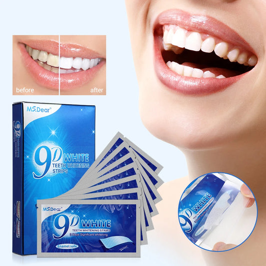 14Pcs/Box 9D Teeth Whitening Strips Toothpaste Gel Oral Hygiene Care Double Elastic Teeth Bleaching Strips False Teeth Veneers